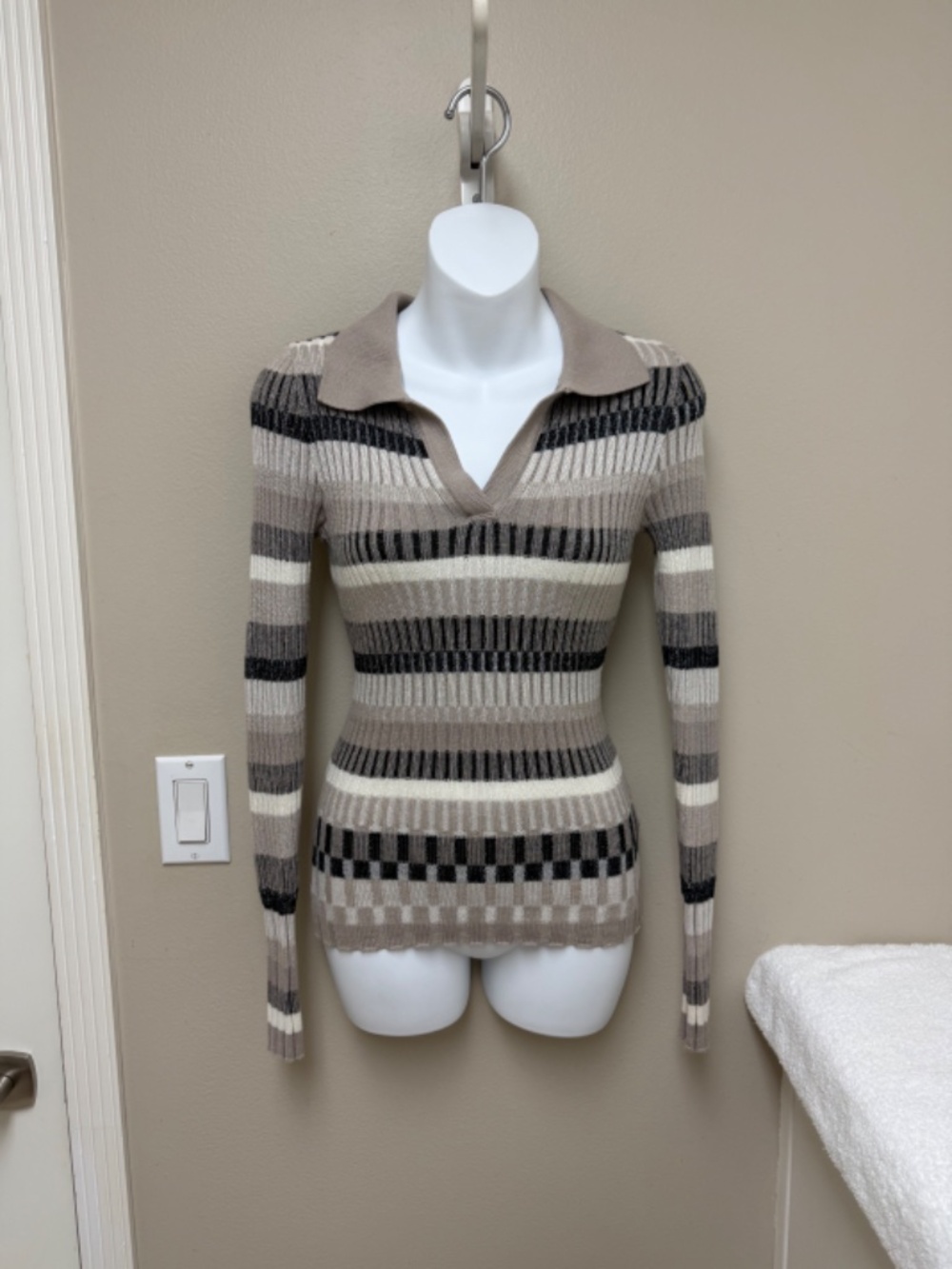 Women's Alp N Rock Luisa Polo Sweater Striped "Stone" Color Stretchy Sz XS $258 - Picture 3 of 14